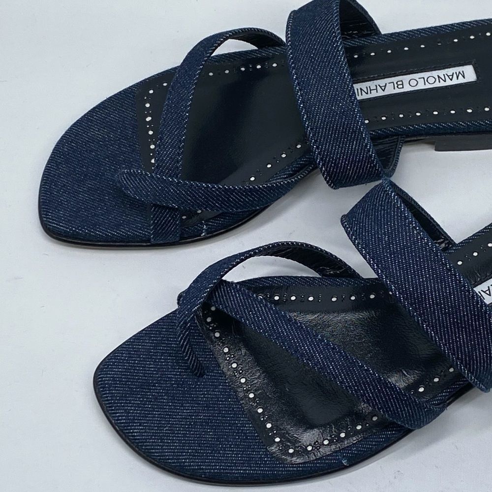 Manolo Blahnik Susaperf Cotton Flat Sandals size 37 - Picture 8 of 13